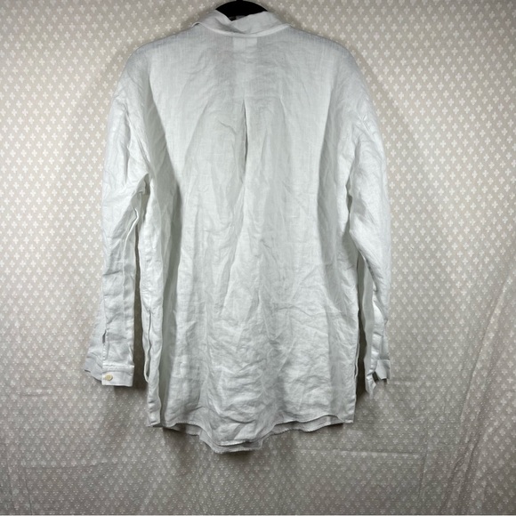 Lafayette 148 White Linen Popover Long Sleeve Oversized Top - Picture 7 of 7